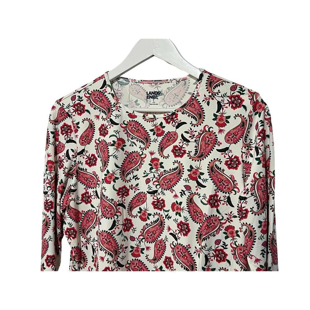 LANDS' END WOMENS SIZE LARGE PINK WHITE PAISLEY LONG SLEEVE RASHGUARD SWIM TOP - Picture 4 of 10